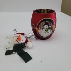 Red Snowman Candle Holder & Snowflake Ornament Set